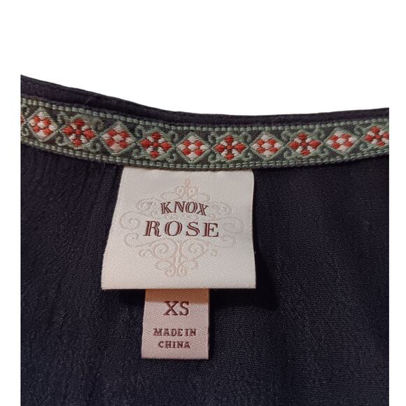 KNOX ROSE Artsy Embroidered Kimono Duster Cardigan Jacket XS Fringe‎ Open Front - Picture 5 of 9